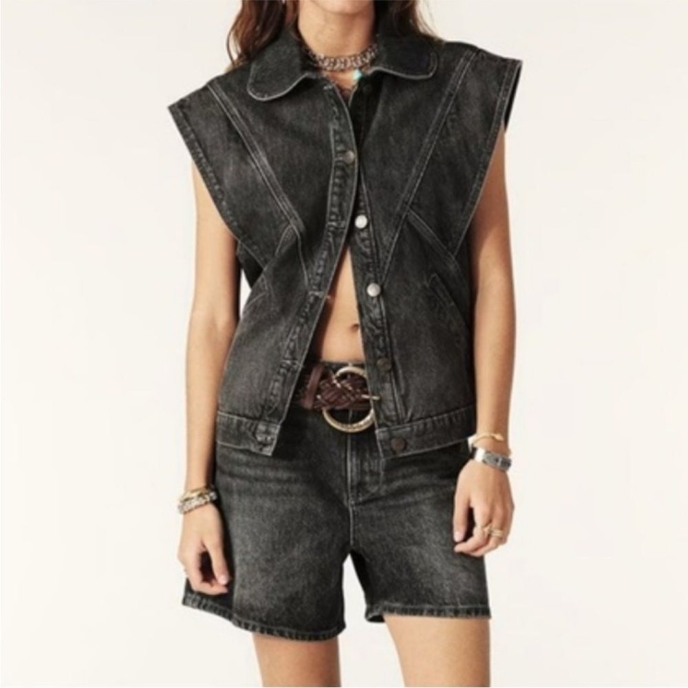 BA&SH Max Denim Vest in Charcoal